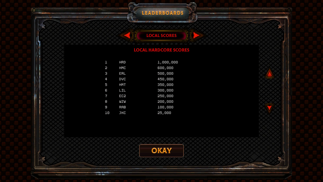 Screenshot: Demon’s Tilt local leaderboards for the Hardcore mode showing Berti at no place